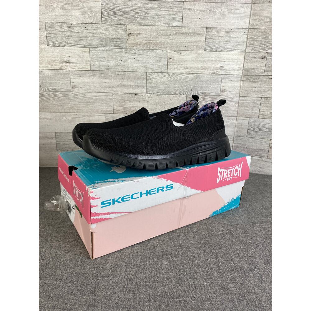 SKECHERS GRACEFUL VEGAN Black Slip On Walking Shoes Washable Womens 9.5